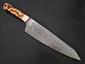 Couteau de chef Black Smith 1987 en acier Damas 12,5 pouces, forgé à la main, style japonais, manche en bois, orientation réglable de la main, finition haute brillance - Product Image 3