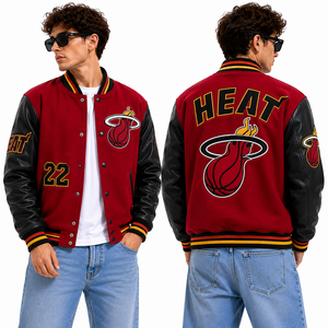 Varsity <b>Jacket</b> <b>Men</b> Custom Team Logo Embroidery Front Back Premium Wool <b>Leather</b> Sleeve Wholesale Baseball Style Fashion Outerwear - Product Image 3
