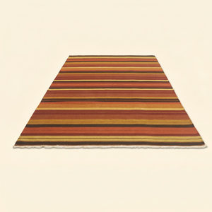 Tapis en laine tufté à la main rayé marron rouille Desert Ember, antidérapant, écologique, tissé aux tons terreux, pour salon et chambre à coucher - Product Image 2
