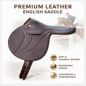 Silla de montar de carreras de cuero ligera y duradera para entrenamiento y uso en pista, tipo Half Tree, estilo inglés. - Product Image 4