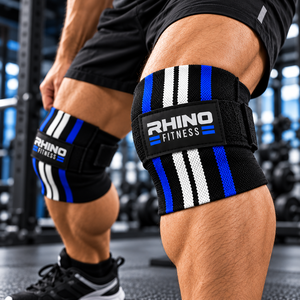 RHINO FITNESS Adjustable Breathable Nylon <b>Knee</b> Wraps Stabilizer Hook Loop <b>Strap</b> Leg <b>Support</b> Unisex - Product Image 1