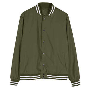 Blouson universitaire en laine épaisse avec manches effet cuir, fermeture à boutons-pression, bordures côtelées rayées, poches latérales et coupe streetwear hivernale - Product Image 5