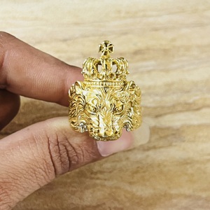 Latest Classic Trendy Lion <b>Rings</b> Gothic Brass <b>Ring</b> Men 18k Gold Plated <b>Chunky</b> Crown Animal Band Statement <b>Ring</b> Wholesale/OEM/ODM - Product Image 5