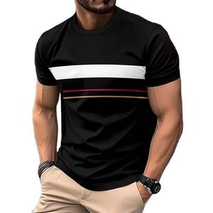 <b>Men's</b> Short Sleeve O-Neck Color Blocked <b>T</b>-<b>Shirt</b> Contrast Trim Regular Fit Knitted Casual <b>Striped</b> 100% Cotton Breathable - Product Image 6