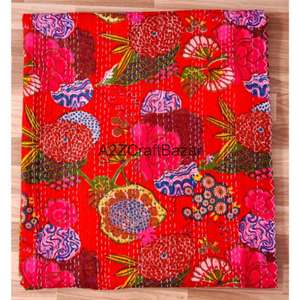 Couette Kantha indienne écologique 100 % coton biologique, faite à la main, vintage, brodée, réversible, taille double, pour la maison, utilisable toute l'année - Product Image 5