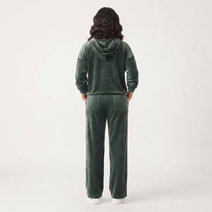 Ensemble deux pièces pour femme, sweat à capuche zippé en velours 100% coton molletonné, coupe ample oversize à épaules tombantes, style boxy, survêtement chaud d'hiver - Product Image 2