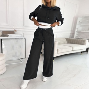 Women's Winter Casual Two-Piece <b>Crop</b> <b>Top</b> Hoodie Set Eco-Friendly Fleece - Product Image 4