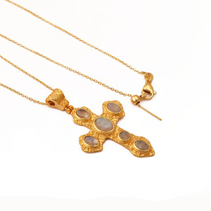 Rainbow Moonstone <b>Cross</b> Pendant Gemstone Necklace 18k Gold Plated Jewelry For Gift - Product Image 1