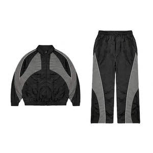 Survêtement personnalisé grande taille en nylon avec veste coupe-vent zippée, ensemble de jogging streetwear personnalisé en polyester et nylon - Product Image 5