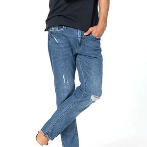 Pantalones Vaqueros de Mezclilla para Hombre, Corte Recto, Cintura Alta, Desgastados, Cintura Elástica, 100% Algodón, Estilo Casual - Product Image 5