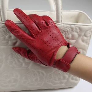 Gants en cuir véritable rouges fins et élégants pour femme / Gants de conduite respirants en cuir pour femme - Product Image 6