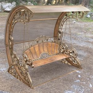 Fauteuil suspendu décoratif en tissu pour espaces de jardin et de terrasse, ensemble de balançoire d'extérieur avec coussin imperméable, design moderne, siège pour 2 personnes - Product Image 6