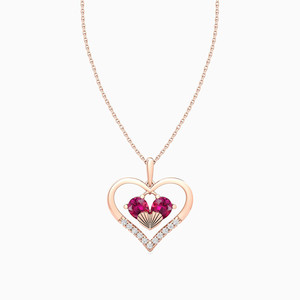 Rose Gold Heart Pendant <b>Necklace</b> With <b>Ruby</b> And Diamond Accents For Women Romantic Style Box Chain Jewelry - Product Image 2