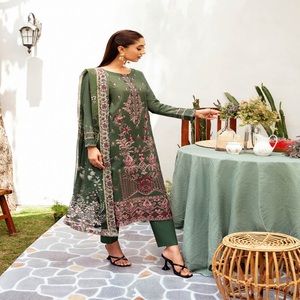 Travail de broderie pakistanaise indienne pour femmes trois pièces robe Saari lourde brodée Salwar Kameez Style indien pakistanais adultes - Product Image 2