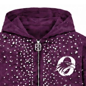 Plum Pearl <b>Zip</b> Up <b>Hoodie</b> Decorative Pearl Studded Fashion Streetwear Jacket Long Sleeve Hooded Sweatshirt With Front <b>Pockets</b> - Product Image 3