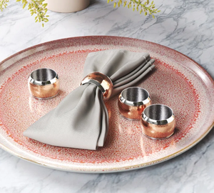 Hammered Design Hollow <b>Napkin</b> Ring Copper & <b>Silver</b> Finish Lightweight Reusable Metal <b>Napkin</b> Rings For Table Decoration - Product Image 3