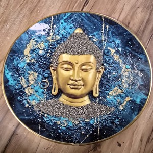 Cadre mural de luxe fait main en résine et cristal, chevaux colorés en mouvement, pierres de pyrite, art équestre 3D Vastu, décoration maison et bureau, Gujarat - Product Image 3