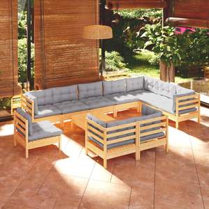 Ensemble de salon extérieur gris avec bois naturel pour la détente dans le jardin - Product Image 1