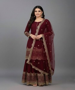 MODERN GEORGETTE EMBROIDERY SEQUENCE WORK WITH POTLI BUTTON WORK TOP SHARARA WITH DUPATTA 83318 MAROON - Product Image 1