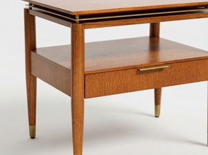 Modern Solid Wood <b>Nightstand</b> with 1 Drawer Open Shelf Gold Tone Feet for Bedroom - Product Image 3