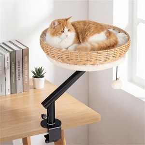 Cuccia per Gatti Girevole a 360 Gradi 2-in-1, Rifugio Portatile da Scrivania con Palla Sonora, in Nero e Bianco Naturale - Product Image 2