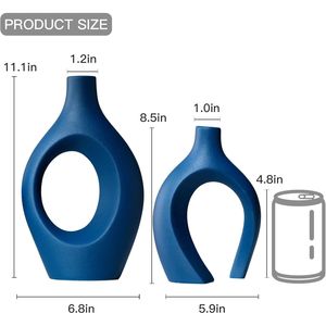 Ensemble de 2 vases décoratifs en céramique style bohème moderne nordique, 11 pouces, vases à fleurs esthétiques creux pour la maison, en céramique et porcelaine - Product Image 3
