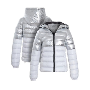 <b>Silver</b> Hooded Puffer <b>Jacket</b> Windproof Zipper Closure Casual Winter Style Slim Fit Polyester Wadding Regular Length Unisex - Product Image 1