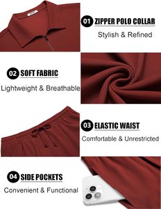 Nuevo Conjunto de Camiseta Polo con Cierre y Pantalones Cortos Deportivos para Hombre, de Poliéster, Casual, Transpirable, con Estampado Floral, Ligero, para Gimnasio, Entrenamiento, Running - Product Image 5