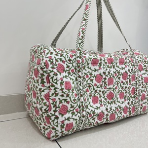 Cotton Quilted Weekender Duffle <b>Bag</b> Lightweight Sport Durable Travel <b>Bag</b> Block Printed Floral Gym Custom Size Shoulder <b>Bag</b> - Product Image 3