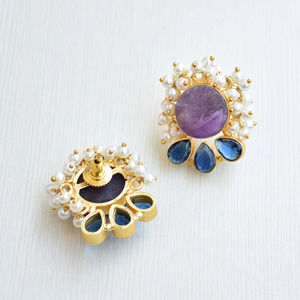 Aros de Latón al por Mayor, Pendientes de Botón Naturales con Piedras Semipreciosas Naturales, Acabado de Latón Antiguo, Estilo Moderno, Alta Calidad - Product Image 6