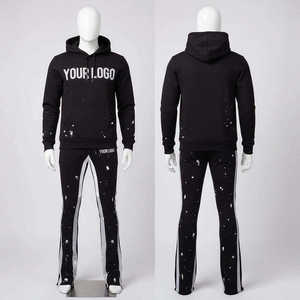 Chándales unisex negros con capucha, manga larga, estilo urbano, con logo impreso en la parte delantera, de poliéster y algodón, transpirables y ecológicos para hombre. - Product Image 3