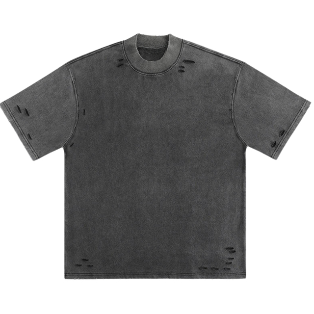 Distressed Stonewash Plus Size Men's T-Shirt Short Sleeve O-Neck Hip Hop Jersey Cotton Oversized Fit Custom Printed OEM Front