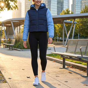 Chaqueta Corta Acolchada Térmica de Dos Tonos para Mujer, Ropa Deportiva Casual para Exteriores, con Capucha en Contraste, Chaqueta Corta de Invierno - Product Image 6