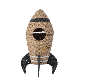 Panier de rangement en jacinthe d'eau tressé en forme de fusée, thème spatial, avec couvercle amovible - Product Image 1