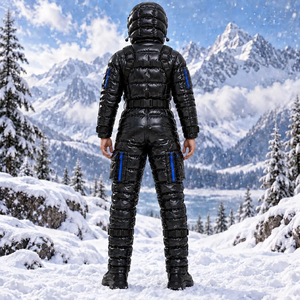 <b>Men's</b> Waterproof Ski <b>Jumpsuit</b> With Hood And Blue Zippers Synthetic Insulation Gore-Tex Material - Product Image 3