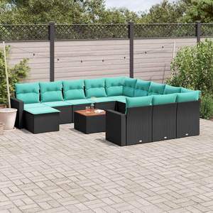 Ensemble de canapés de patio 13 pièces avec coussins noirs, meubles de jardin en polyrotin - Product Image 1