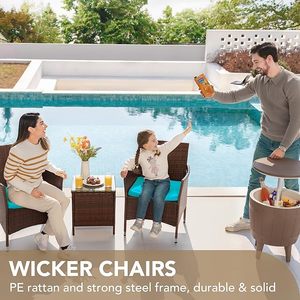 3-Piece All-Weather Black Wicker Patio Furniture Set Comfortable PE <b>Rattan</b> Garden <b>Sofa</b> with Washable Cushions and Table - Product Image 3