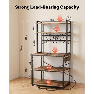 Scaffale da Cucina a X con 12 Ganci a S, Cavo di Alimentazione da 1,5 m, Supporto e Ripiani per Prese Elettriche - Product Image 3