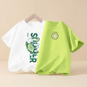 Toddler Boys Polyester/Cotton Knitted Short Sleeve Cartoon Print Crew Neck T-Shirt Custom Logo Breathable Eco-Friendly Quick Dry - Product Image 2
