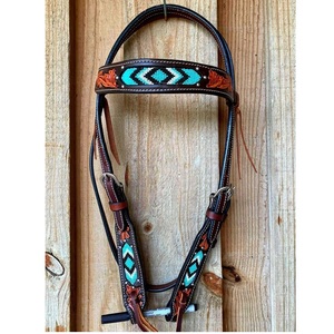 Genuine Leather Horse Bridle Headstall with Natural Rawhide Hand Braided Adjustable Equestrian Futurity Knots Hair Best Price - Product Image 1