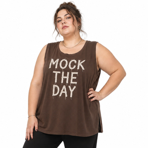 Plus Size <b>Distressed</b> Embroidered Tank <b>Top</b> 100% Cotton Polyester Racerback <b>Top</b> Gym Wear Singlet <b>Top</b> Eco-Friendly Workout Stringer - Product Image 1