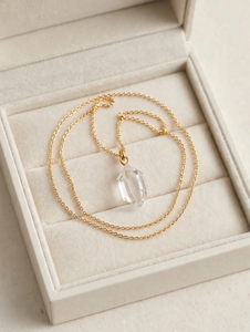 Collar con Colgante de Cuarzo Cristal Natural de 15 mm, Cadena de Latón Chapada en Rodio y Oro, Joyería de Regalo, Colecciones de Moda Personalizadas - Product Image 3