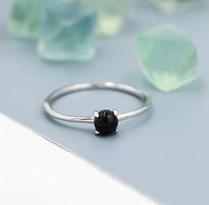 Bague en onyx noir en argent sterling, bague simple en onyx noir naturel, pierre précieuse semi-précieuse authentique - Product Image 2