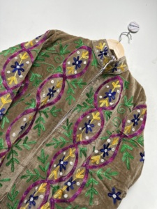 <b>Velvet</b> Floral Embroidered Bomber <b>Jacket</b> <b>Women</b> Autumn Winter Full Sleeve Hand Embroidery Pullover Artisan Crafted Multicolor - Product Image 2