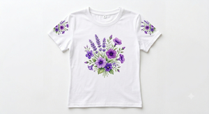 เสื้อคลุมนอนผ้าฝ้าย 100% ลายดอกไม้หรูหราสำหรับผู้หญิง แขนสั้น ระบายอากาศได้ดี สีขาวม่วง - Product Image 1