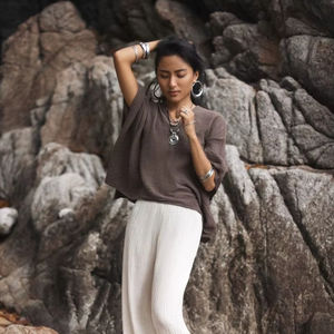 Haut en coton papillon pour femme, couleur Sola Rust, en gaze de coton ultra douce, grande taille, style bohème, chemisier d'été décontracté à coupe ample - Product Image 1