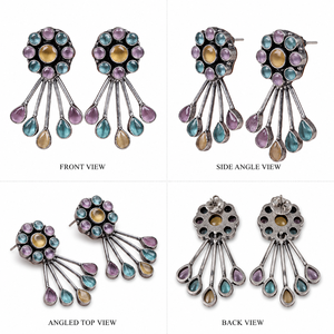 Multicolor Trendy Flower Brass Topaz Antique <b>Silver</b> Plated Engagement Drop Earrings <b>Stud</b> Design Bezel Setting Women Wholesale - Product Image 1
