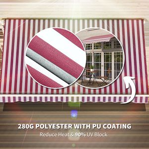 Toldo Retráctil Rayado Borgoña de 10x8 pies para Patio, Toldo Exterior con Manivela para Terraza y Jardín, Incluye Soportes para Toldo - Product Image 5
