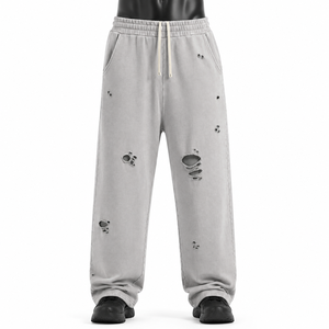 Pantalones Deportivos Anchos para Hombre, Estilo Jogger, Desgastados, Corte Holgado, Cintura Elástica, Ropa Casual Urbana - Product Image 1
