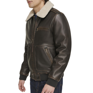 Blouson universitaire en cuir chaud pour homme, décontracté, col rabattable, fermeture éclair, rembourré épais, coupe-vent, respirant, teint uni - Product Image 4
